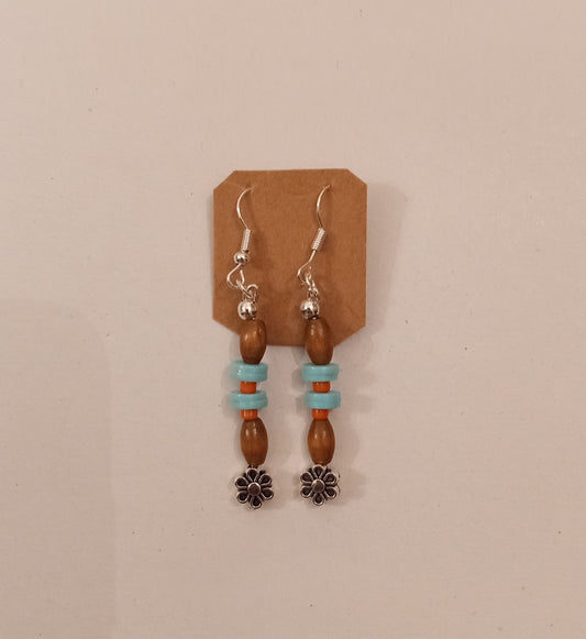 Flower Wood/Clay Bead Earrings