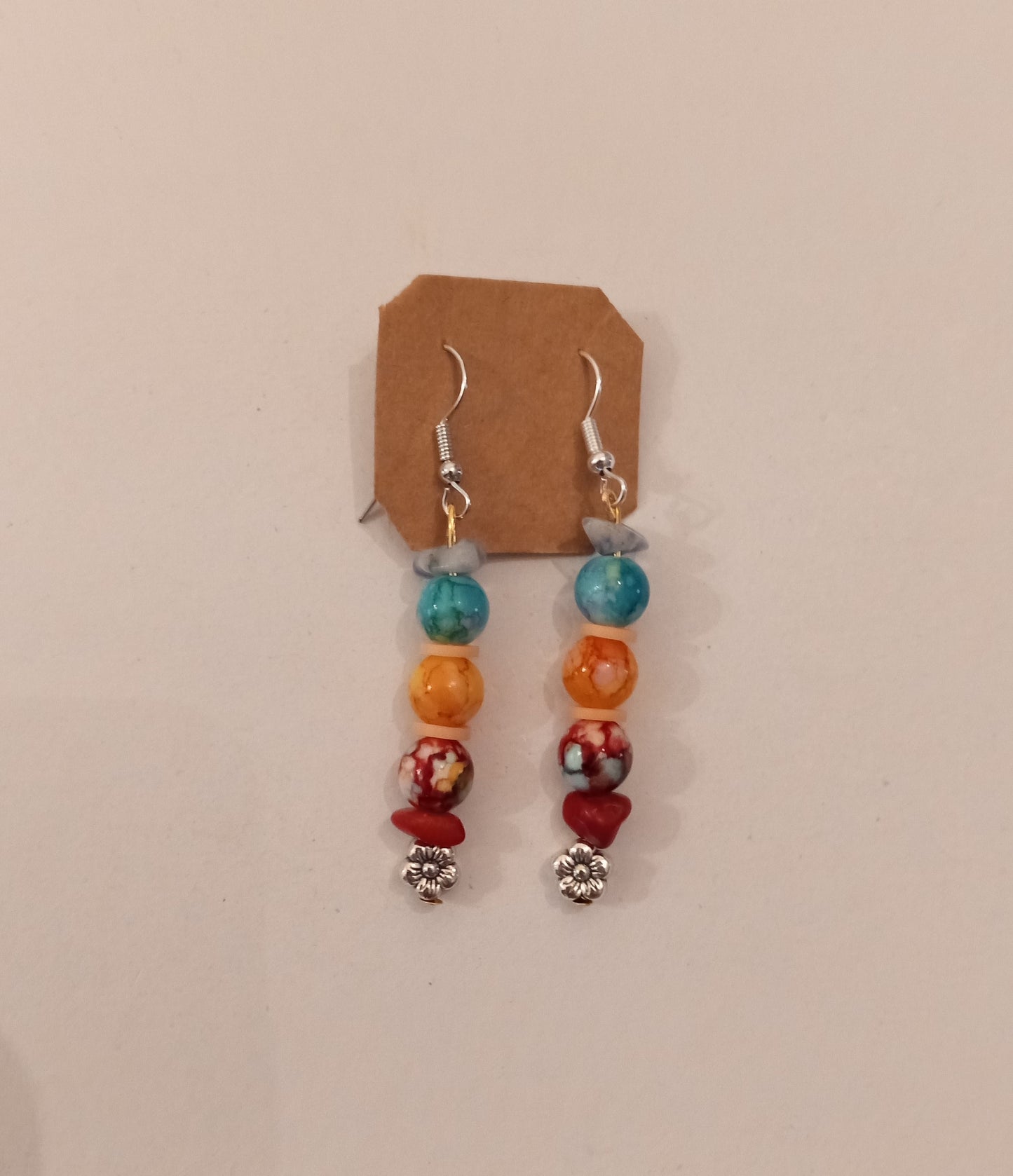 Flower Charm/Acrylic Bead Earrings